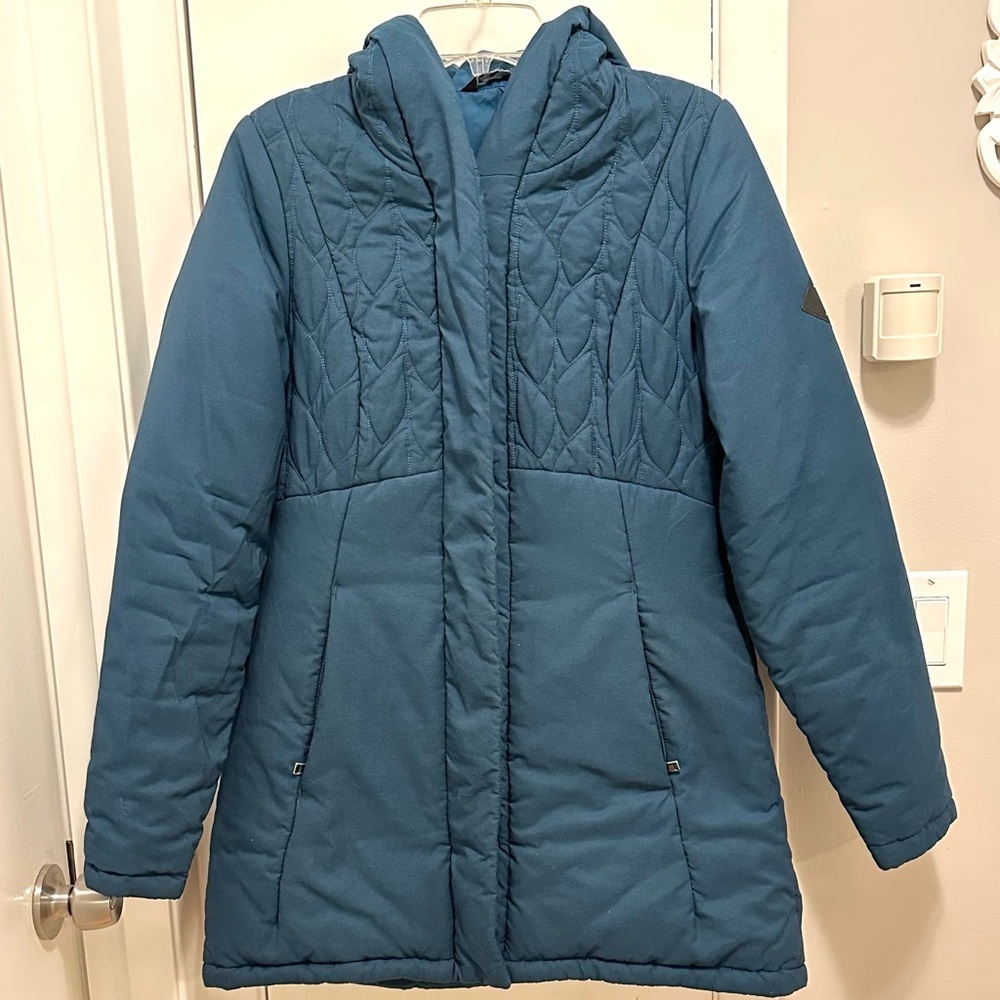 North Face Insulated Coat Jacket Womens M Full Zip Teal Hoodie Hood Casual